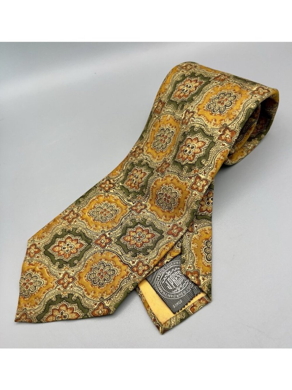 Vintage J. Press Tie The Burlington Knot Silk Woven in England Olive Green Gold